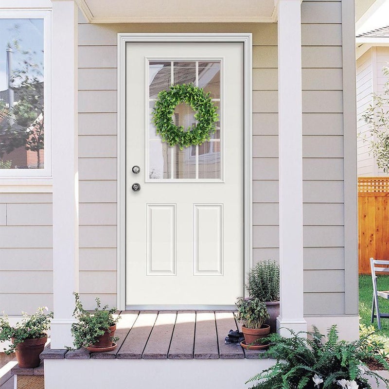 Lvydec 15" Boxwood Wreath - Artificial Green Leaves Wreath for Front Door, Wall, Window & Party Decor - Image 2